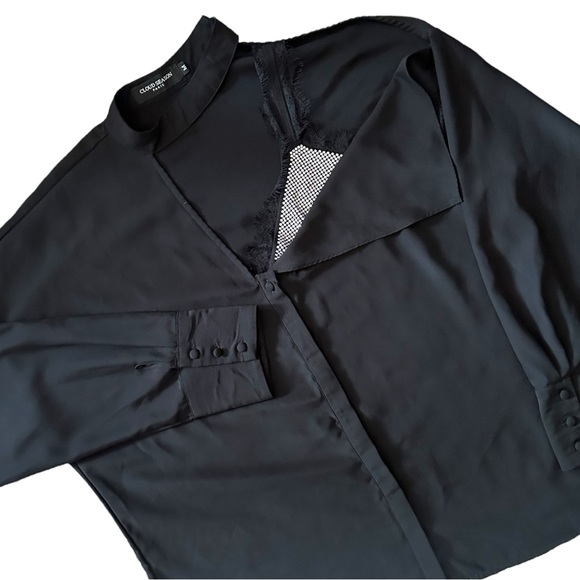 CLOUD SEASON PARIS Black Sparkle and Lace Cold Shoulder Blouse - Picture 5 of 14